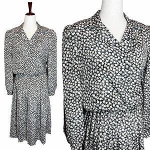 Vintage 80s Floral Faux Wrap Secretary Dress